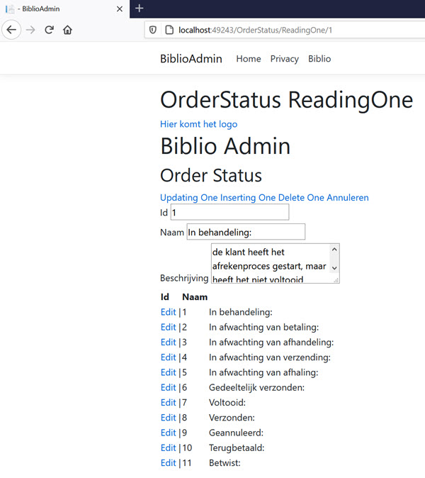 OrderStatus ReadinOne zonder opmaak